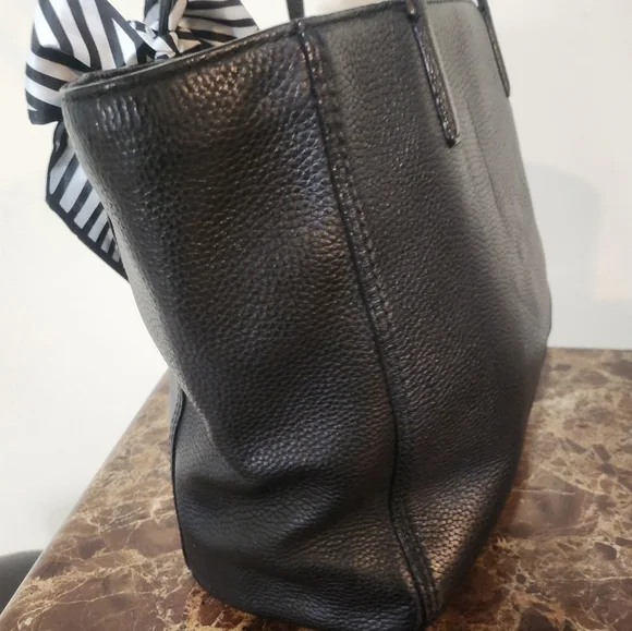 Kate Spade Black Pebble Leather Tote with Striped Bow GUC - Picture 12 of 16